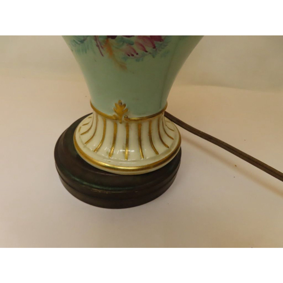 Mid Century Vtg Hand Painted Floral Gold Porcelain Urn Table Lamp 16" Electric - Picture 6 of 11